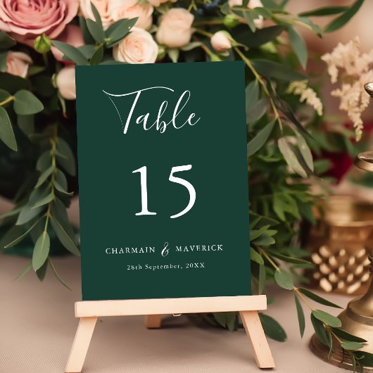 Numéro De Table Mariage vert émeraude simple