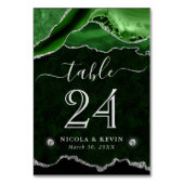Numéro De Table Mariage Vert et Argent Faux Paillettes Agate (Dos)