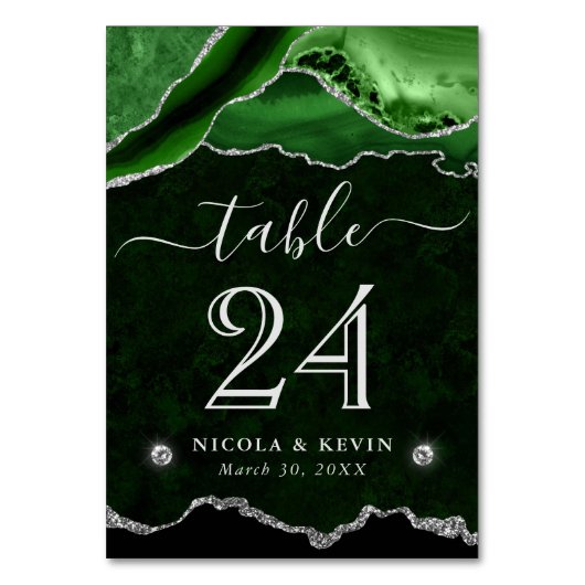 Numéro De Table Mariage Vert et Argent Faux Paillettes Agate (Par défaut)