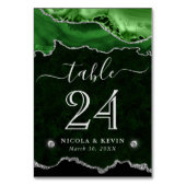Numéro De Table Mariage Vert et Argent Faux Paillettes d'Agate (Dos)