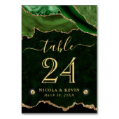 Numéro De Table Mariage Vert et Or Faux Paillettes Agate (Dos)