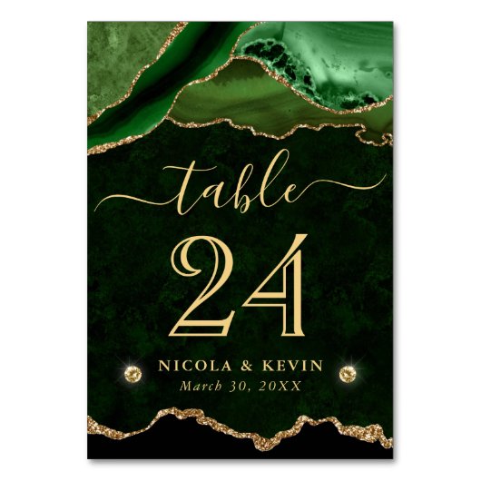 Numéro De Table Mariage Vert et Or Faux Paillettes Agate (Par défaut)