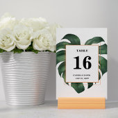 Numéro De Table Mariage vert feuille Monstera