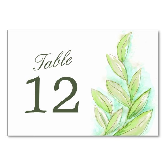 Numéro De Table Mariage vert feuilles d'aquarelle chiffres (Devant)