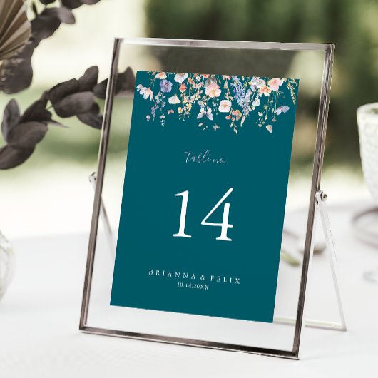 Numéro De Table Mariage vert Fleur sauvage multicouleur été