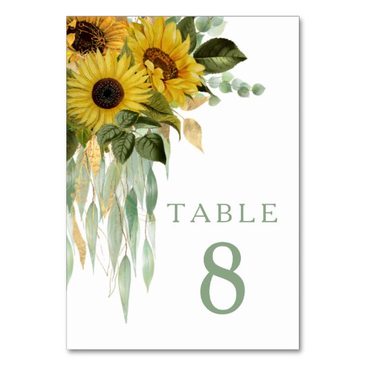 Numéro De Table Mariage vert floral de tournesol Eucalyptus Sage (Dos)