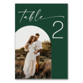 Numéro De Table Mariage Vert Forêt Sombre | Photo Écriture Moderne (Dos)