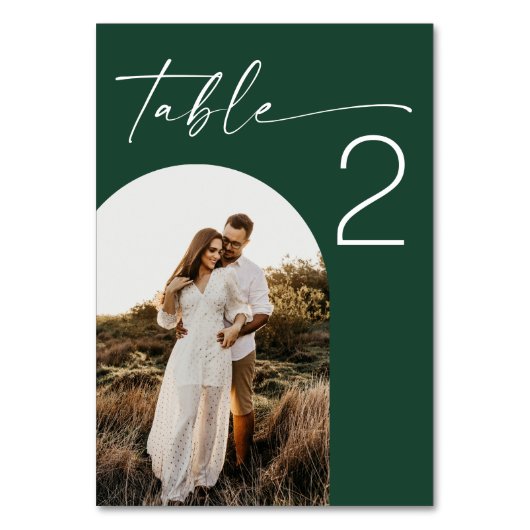 Numéro De Table Mariage Vert Forêt Sombre | Photo Écriture Moderne (Par défaut)