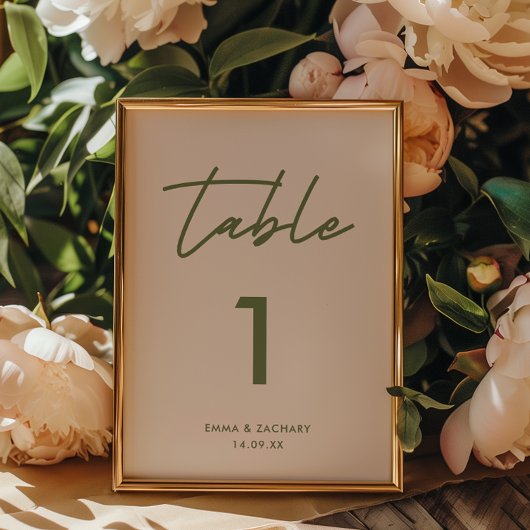 Numéro De Table Mariage vert gris minimaliste