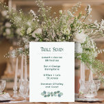 Numéro de table Mariage vert Liste des noms<br><div class="desc">Eucalyptus vert, idée de carte de séjour de table. Siégez les invités mariages en listant les noms sur une carte de numéro de table unique. Couleur blanc cassé avec texte vert sauge et numéro de tableau écrit en haut. Le texte pour les noms est une police imprimée et en gras...</div>