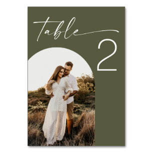 Numéro De Table Mariage Vert Olive Assourdi   Photo Élégant Modern