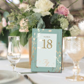 Numéro De Table Mariage Vert Sauge et Or