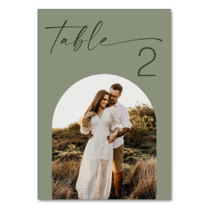 Numéro De Table Mariage Vert Sauge Photo Minimaliste Moderne