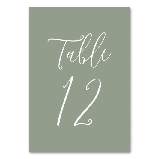 Numéro De Table Mariage vert simple Sage Script (Dos)