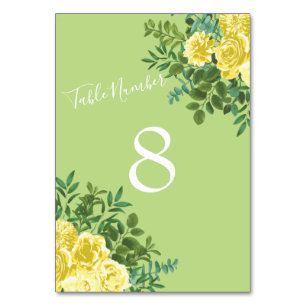 Numéro De Table Mariage Vintage Rose de printemps jaune et vert