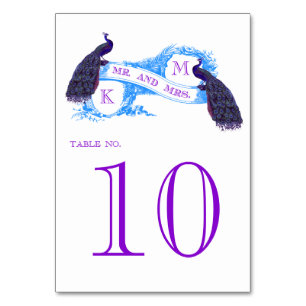 Numéro De Table Mariage vintage violet, bleu Peacock