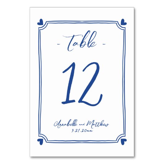 Numéro De Table Mariage Whimsical Dessiné À Main Bleue (Par défaut)