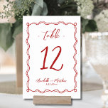 Numéro De Table Mariage Whimsical Rouge Quirky tiré à la main<br><div class="desc">Mignonne Main tiré Quirky Red Whimsical Mariage Numéro de table. Cette carte de numéro de table est dotée d'une charmante bordure tourbée et en boucle dessinée à la main, ajoutant une touche ludique mais raffinée à votre événement. Le cadre fantaisiste entoure doucement le numéro de table, en utilisant un mélange...</div>