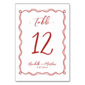 Numéro De Table Mariage Whimsical Rouge Quirky tiré à la main (Dos)