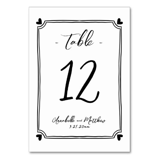 Numéro De Table Mariage Whimsical tiré à la main (Dos)