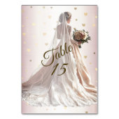 Numéro De Table Mariée d'hiver rose Golden Shiny Hearts (Dos)