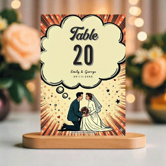 Numéro De Table Mariée & Marié Vintage Rétro Pop Art Comic Mariage