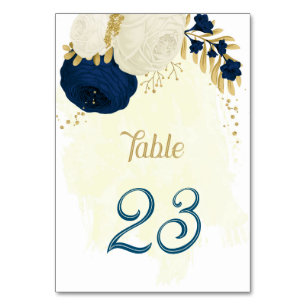 Numéro De Table marine bleu & blanc fleurs or mariage table numéro