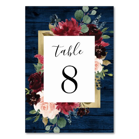 Numéro De Table Marine Bleu Bourgogne Blush or Russe Mariage (Dos)