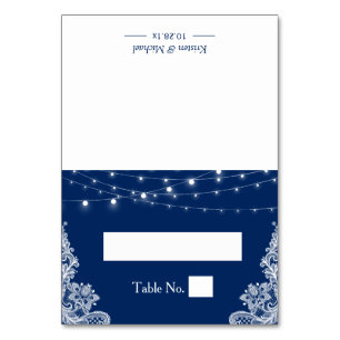Numéro De Table Marine Bleu Chaîne Lumières Dentelle Mariage Place