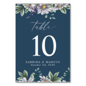 Numéro De Table Marine Bleu Élégant Floral Personnalisé Mariage (Dos)