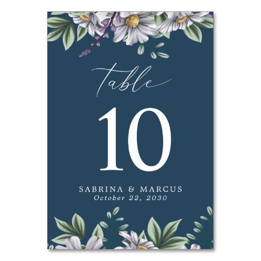 Numéro De Table Marine Bleu Élégant Floral Personnalisé Mariage (Par défaut)