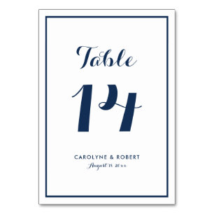 Numéro De Table Marine bleu et blanc Mariage de calligraphie moder