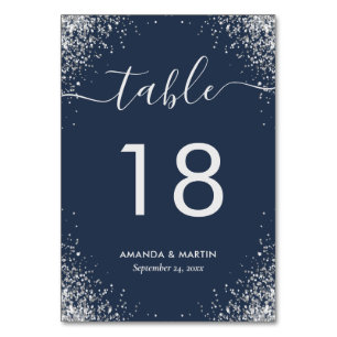 Numéro De Table Marine Blue and Silver Confetti Mariage Numéro de