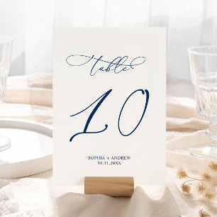 Numéro De Table Marine Blue Élégante calligraphie Tableau 10 Maria