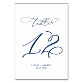 Numéro De Table Marine Blue Élégante calligraphie Tableau 12 Maria (Dos)