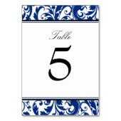 Numéro De Table Marine Blue et Black Swirl Mariage damassé (Dos)