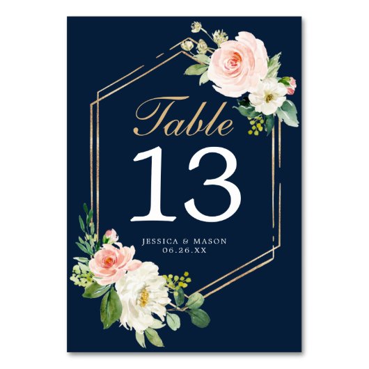 Numéro De Table Marine Blue Gold Mariage Numéros de tableau double (Dos)