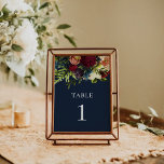 Numéro De Table Marine Blue Moody Floral Bourgogne Mariage<br><div class="desc">Cette conception mesure 5 x 7 pouces/ 12, 7 x 17, 8 cm et est parfaite pour les invitations. #zazzlemade</div>