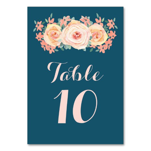 Numéro De Table Marine Blue Peach Floral Mariage Numéro de tableau (Par défaut)