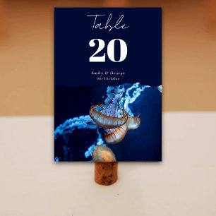 Numéro De Table Marine Blue Sous-Marine Jellyfish Mariage nautique