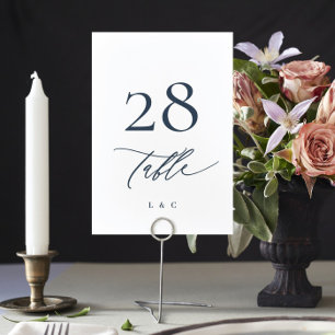 Numéro De Table Marine Calligraphie bleu et blanc Mariage moderne