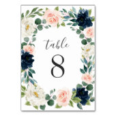 Numéro De Table Marine et Blush rose Floral Chic Aquarelle Mariage (Dos)