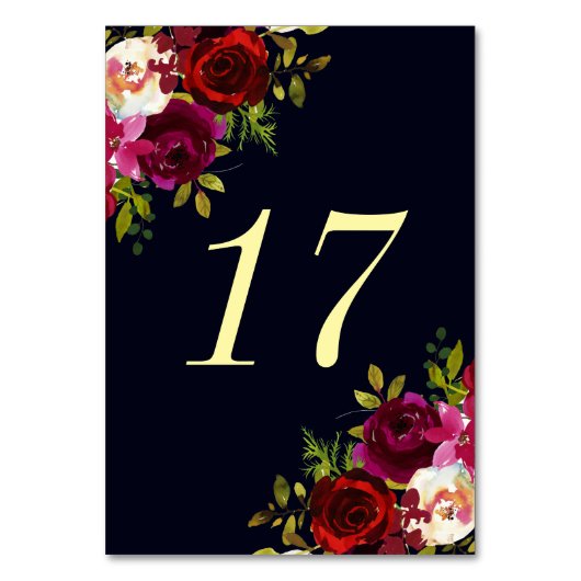 Numéro De Table Marine Marsala Boho Floral Mariage Numéro du table (Dos)