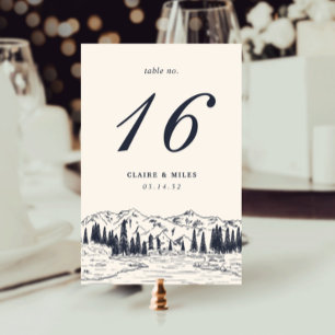 Numéro De Table Marine noire Mariage d'esquisse de montagne