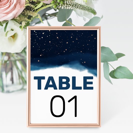 Numéro De Table Marine Ombre Sky avec Mariage d'étoiles de bronze