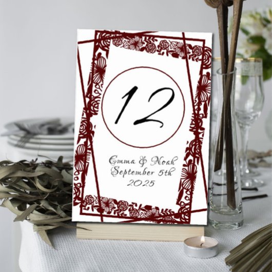 Numéro De Table Maroon Burgandy élégant et au travail ouvert