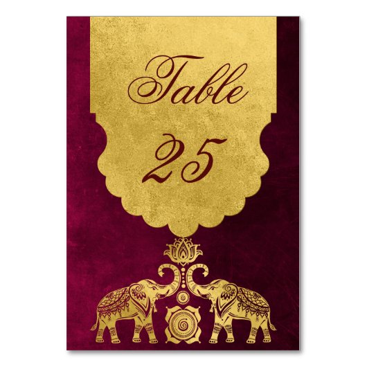 Numéro De Table Maroon et éléphants d'or mariage indien (Par défaut)