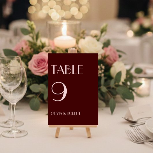 Numéro De Table Maroon et rose pâle moderne simple mariage