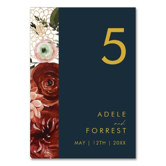 Numéro De Table Marsala Autumn Floral | Numéro de tableau de la ma (Par défaut)