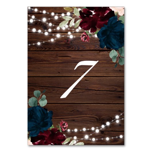Numéro De Table Marsala & Fleurs de marine Bois rustique 7 Numéros (Par défaut)
